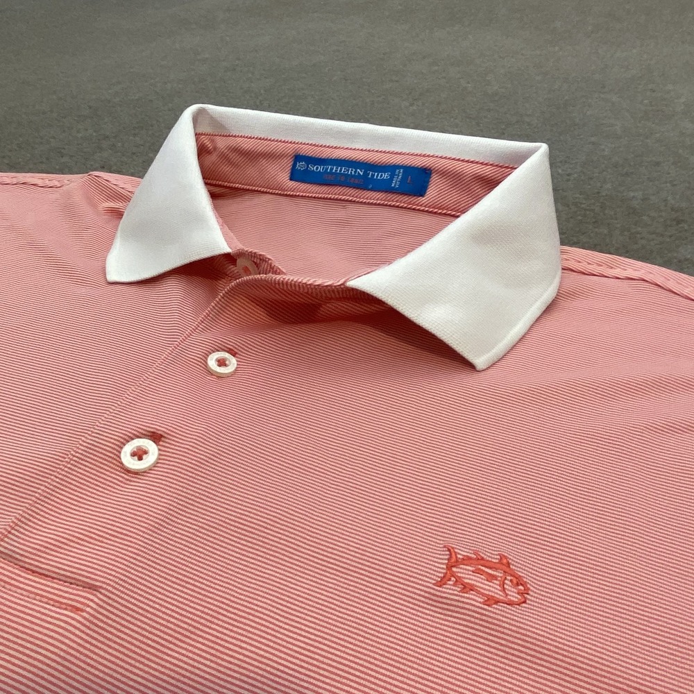 Southern Tide Pink Polo with White Contrast Collar golf polo
